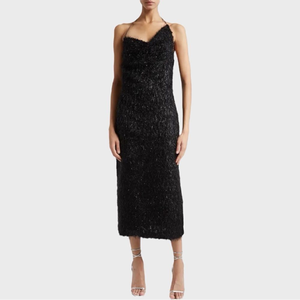 Sz XS Stine Goya Promise Metallic Halter Knit Midi Dress NWOT $540 MSRP
